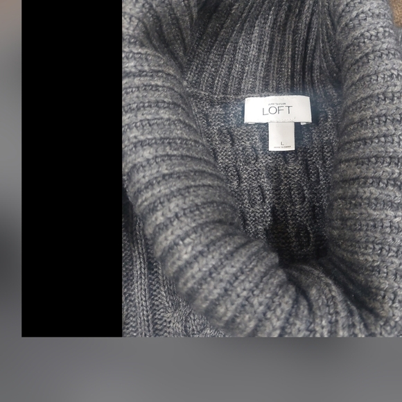 LOFT Gray Sweater Dress Size Large Turtleneck  Wool Cotton  Blend Short Sleeve - Picture 6 of 12